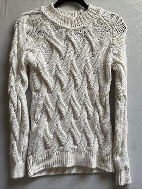Cocogio Made in Italy Cream Cable Knit Cotton Blend Crewneck Sweater Size S